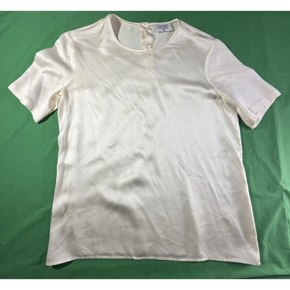 Chanel Cream Silk Scoop Neck Top 100% Silk Base Layer Women’s Size M